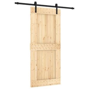 vidaXL Schuifdeur Naturel en Zwart 90 x 210 cm Massief Grenenhout