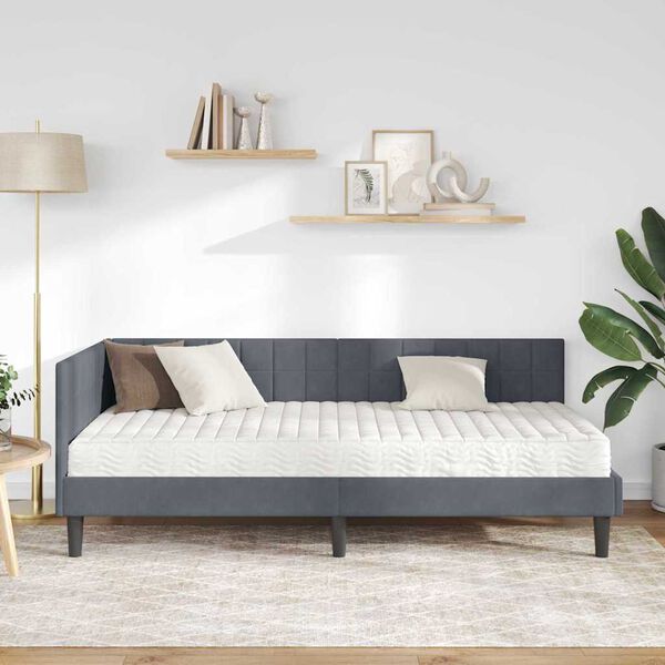 vidaXL Hoekbedframe met Matras met hoofdeinde 2 pcs Grijs Fluweel