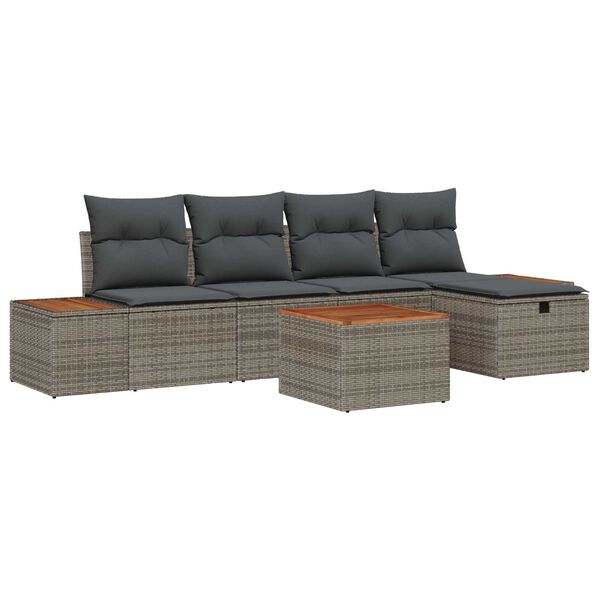 vidaXL Tuin Sofa Set met kussen met opslag 6 pcs Grijs poly rattan