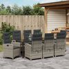 vidaXL Tuin eettafelset met kussen 9 pcs Grijs poly rattan