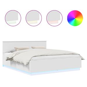 vidaXL Bedframe met LED-striplichten Wit 200 x 200 cm Bewerkt hout
