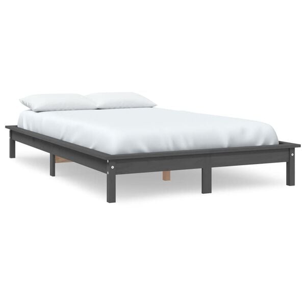 vidaXL Bedframe massief grenenhout grijs 150x200 cm
