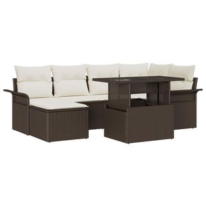 vidaXL Tuin Sofa Set met kussen met opslag 7 pcs Bruin Poly riet