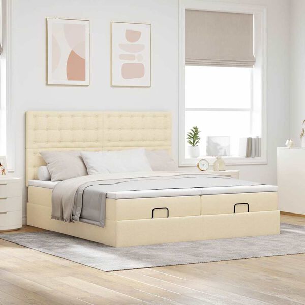 vidaXL Ottoman bed met matrassen 200x200cm stof cr&egrave;mekleurig
