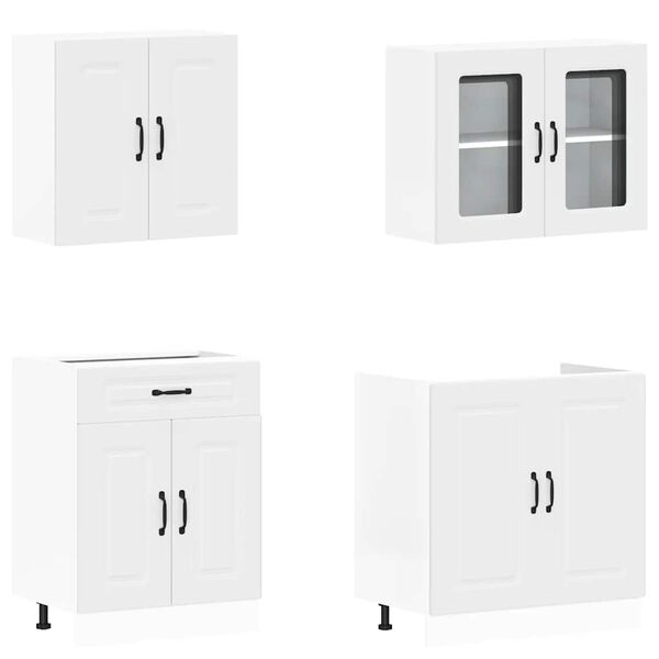 vidaXL 4-delige Keukenkastenset Kalmar bewerkt hout wit