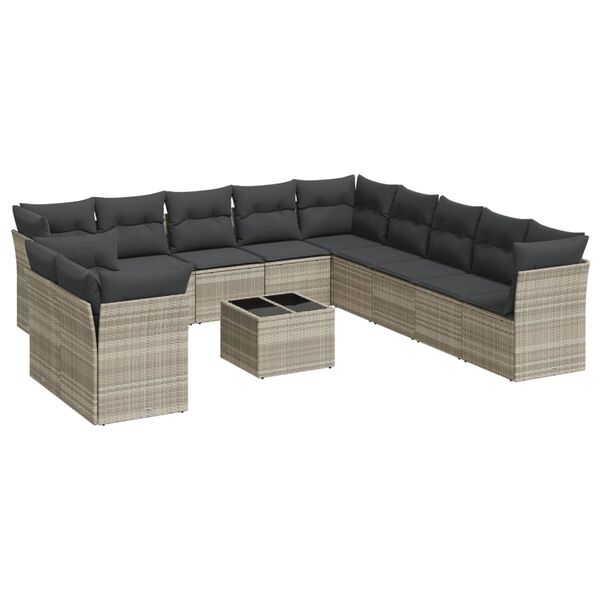vidaXL 12-delige Loungeset met kussens poly rattan lichtgrijs