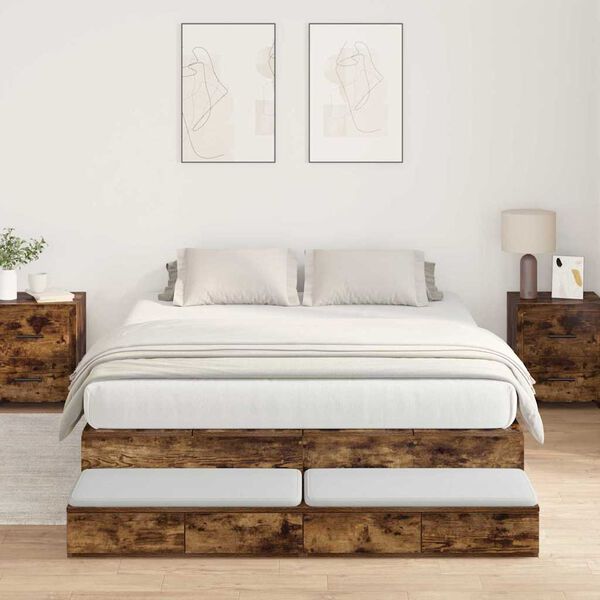 vidaXL Opbergbedframe met lade Gerookt eiken 140 cm Bewerkt hout