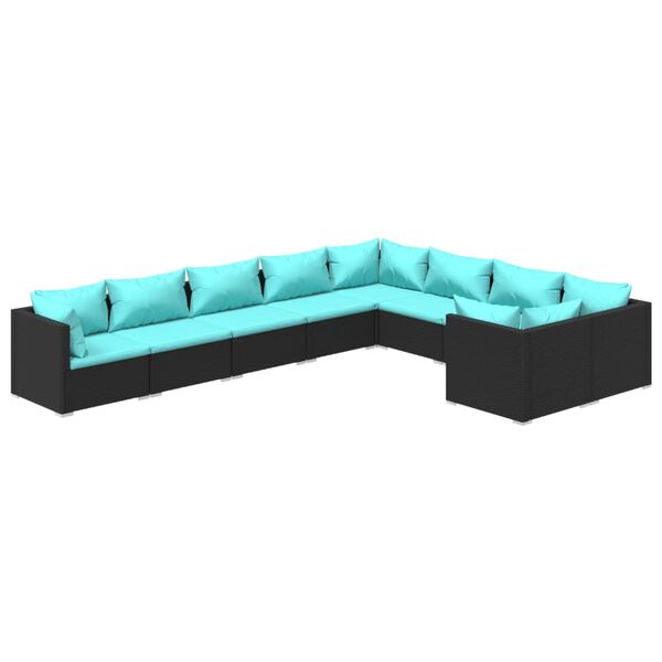 vidaXL 9-delige Loungeset met kussens poly rattan zwart