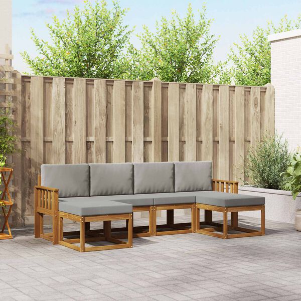 vidaXL Buiten bankenset met kussen 6 pcs Natuurlijk en Lichtgrijs