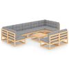 vidaXL 10-delige Loungeset met kussens massief grenenhout