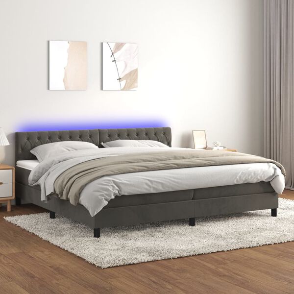 vidaXL Boxspring met matras en LED fluweel donkergrijs 200x200 cm