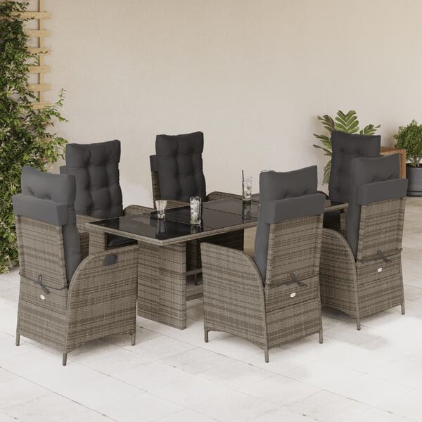 vidaXL 7-delige Tuinset met kussens poly rattan grijs