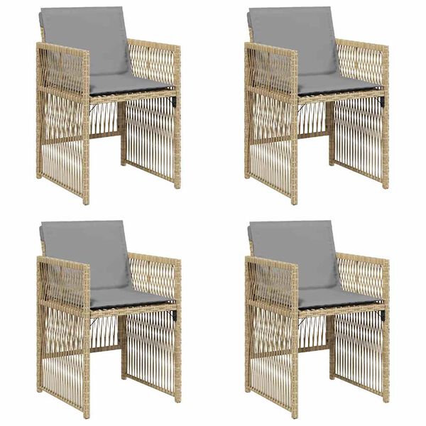 vidaXL Tuinstoelen 4 st met kussens poly rattan gemengd beige