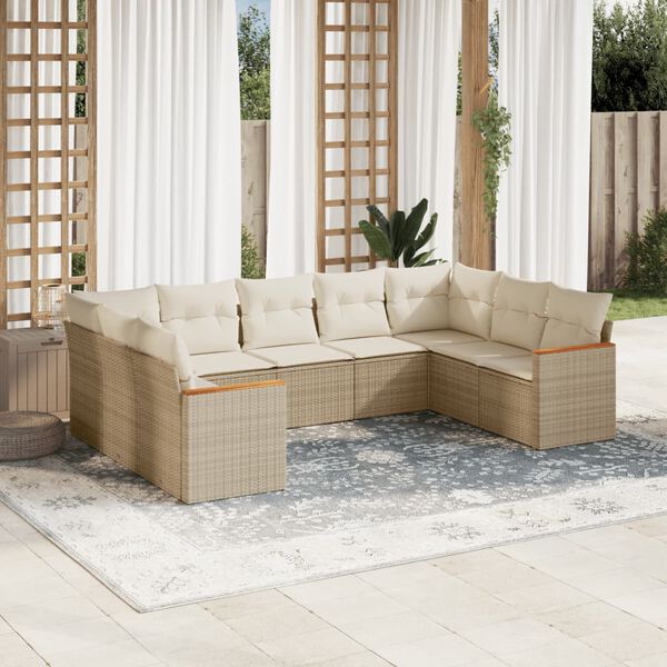 vidaXL 9-delige Loungeset met kussens poly rattan beige