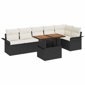 vidaXL Tuinbankenset met kussen 7 pcs Zwart en Cr&egrave;me poly rattan