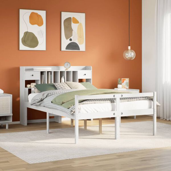 vidaXL Bed met boekenkast zonder matras grenenhout wit 140x190 cm