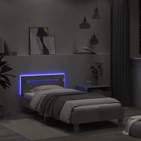 vidaXL Bedframe met hoofdbord en LED-verlichting betongrijs 100x200 cm
