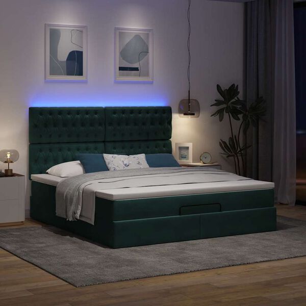 vidaXL Ottoman bed met matrassen en LED's 200x200cm fluweel