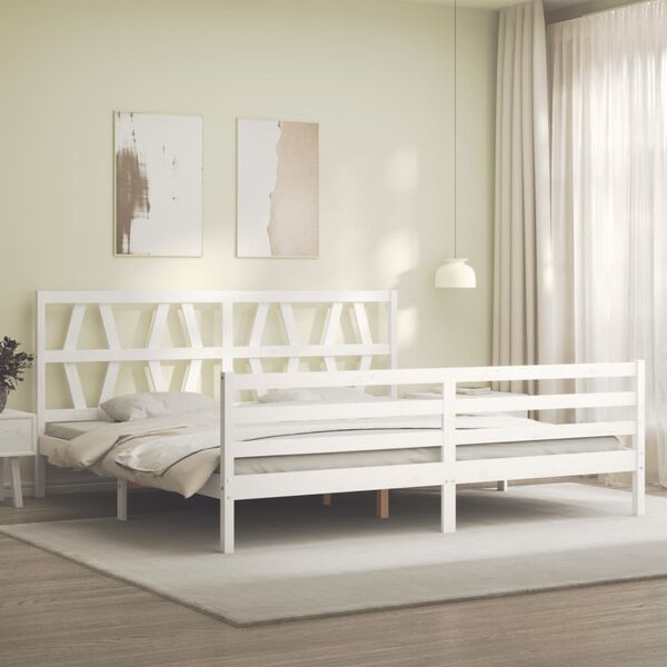 vidaXL Bedframe met hoofdbord massief hout wit