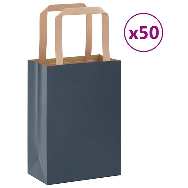 vidaXL Papieren zakken 50 st met hengsels 15x8x21 cm blauw