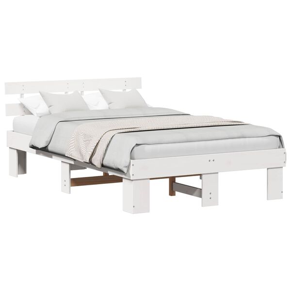 vidaXL Bedframe met hoofdeinde Wit 120 x 190 cm Massief grenenhout