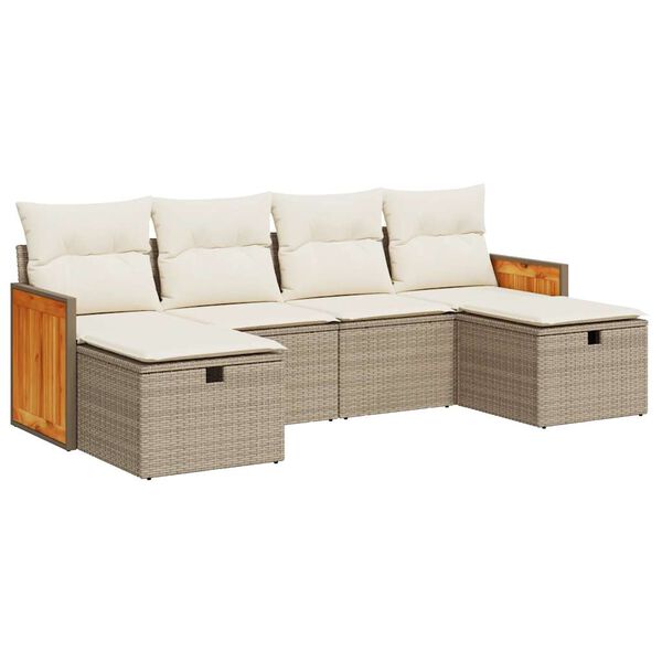 vidaXL 6-delige Loungeset met kussens poly rattan beige