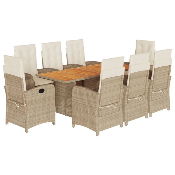 vidaXL 9-delige Tuinset met kussens poly rattan beige