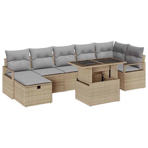 vidaXL Tuin Sofa Set met kussen met opslag 8 pcs Beige Poly riet