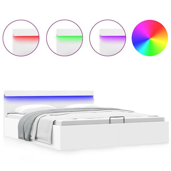 vidaXL Bedframe met opslag hydraulisch LED kunstleer wit 160x200 cm