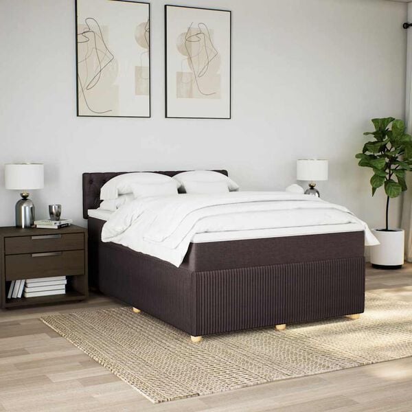 vidaXL Boxspring met matras stof donkerbruin 140x190 cm