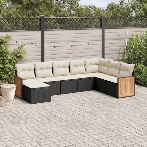 vidaXL 8-delige Loungeset met kussens poly rattan zwart