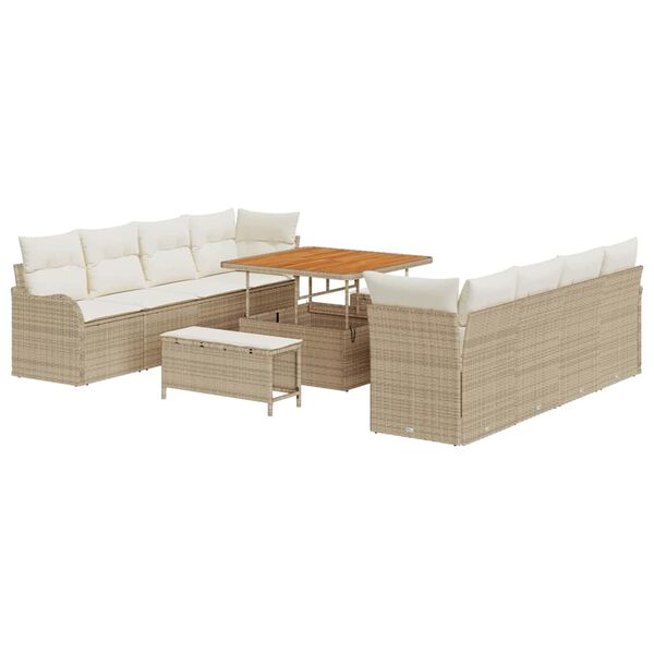 vidaXL Tuin Sofa Set met kussen met opslag 11 pcs Beige en Cr&egrave;me