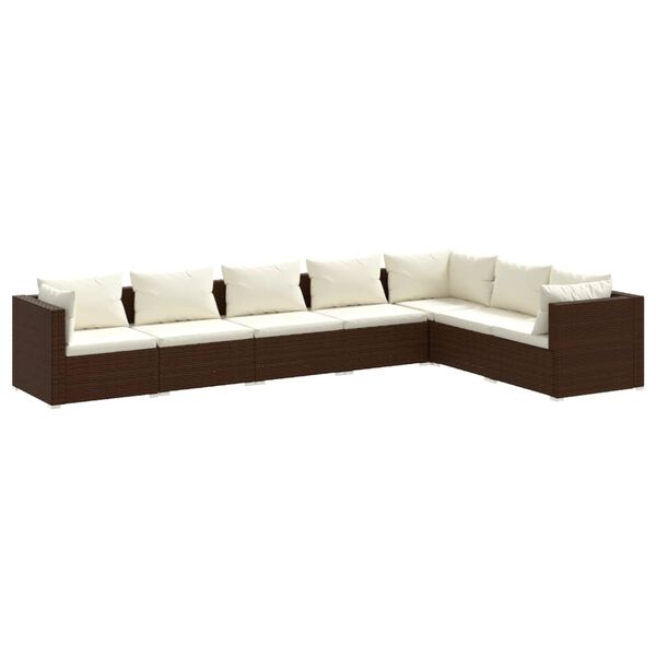 vidaXL 7-delige Loungeset met kussens poly rattan bruin