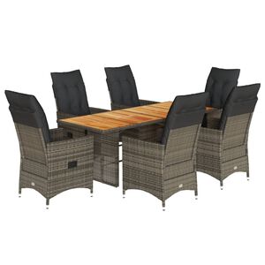 vidaXL 7-delige Tuinset met kussens poly rattan grijs