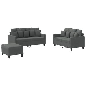 vidaXL 3-delige Loungeset met kussens stof donkergrijs