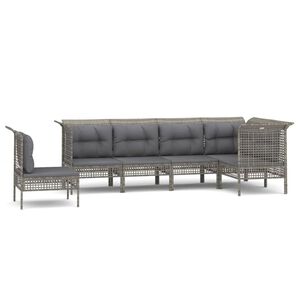 vidaXL 6-delige Loungeset met kussens poly rattan grijs