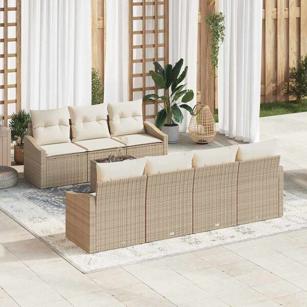 vidaXL Bankstel met kussen met kussen 8 pcs Beige en Cr&egrave;me poly rattan