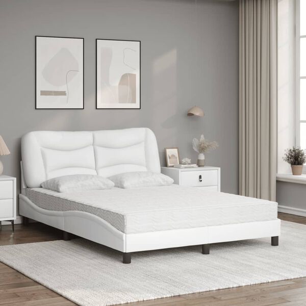 vidaXL Bed met matras "Hvar" kunstleer wit 140x190 cm