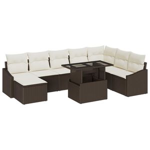 vidaXL Tuin Sofa Set met kussen met opslag 9 pcs Bruin en Cr&egrave;me