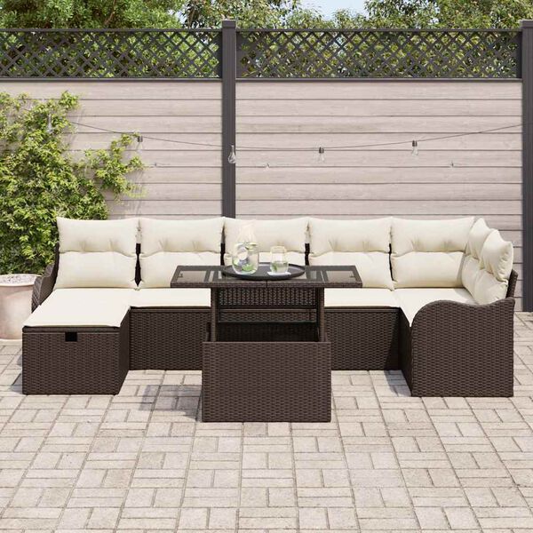 vidaXL Tuin Sofa Set met kussen met opslag 8 pcs Bruin Poly riet