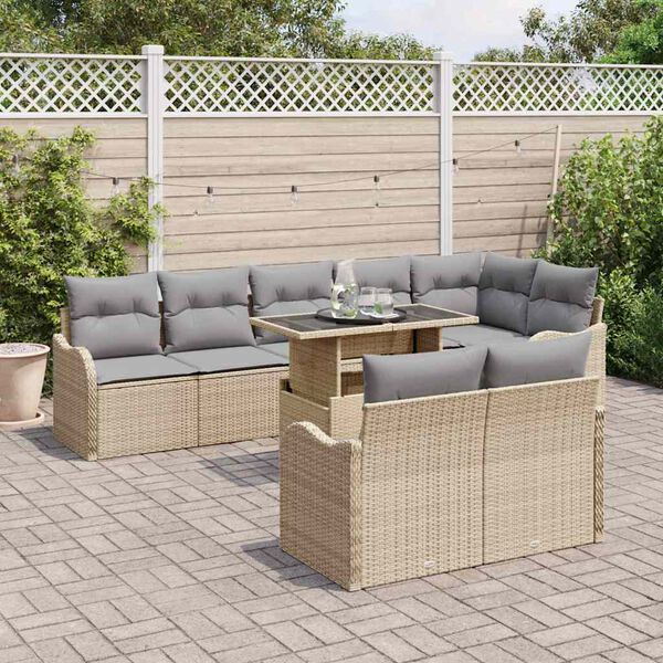 vidaXL Loungebankset met kussen 9 pcs Beige Poly riet