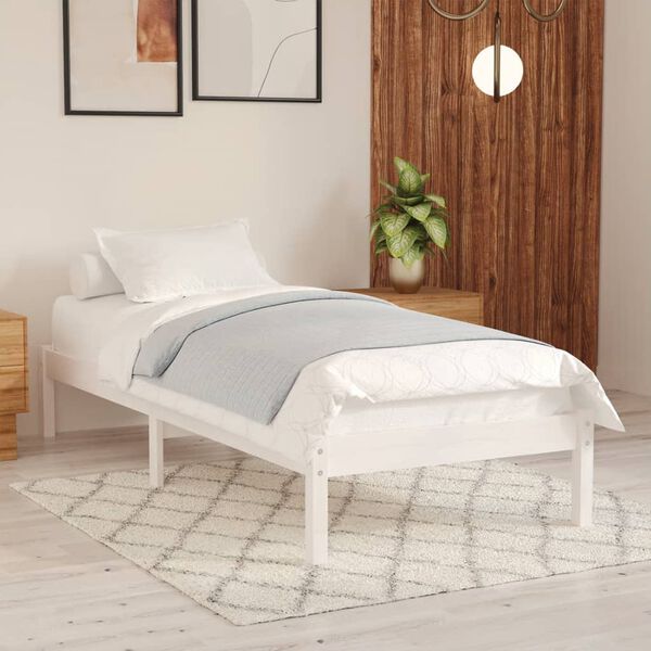 vidaXL Bedframe massief hout wit 75x190 cm