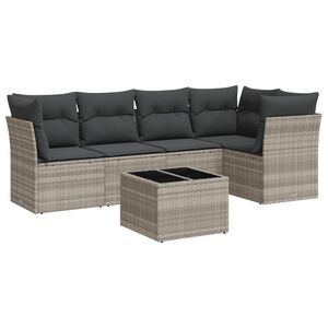 vidaXL 6-delige Loungeset met kussens poly rattan lichtgrijs