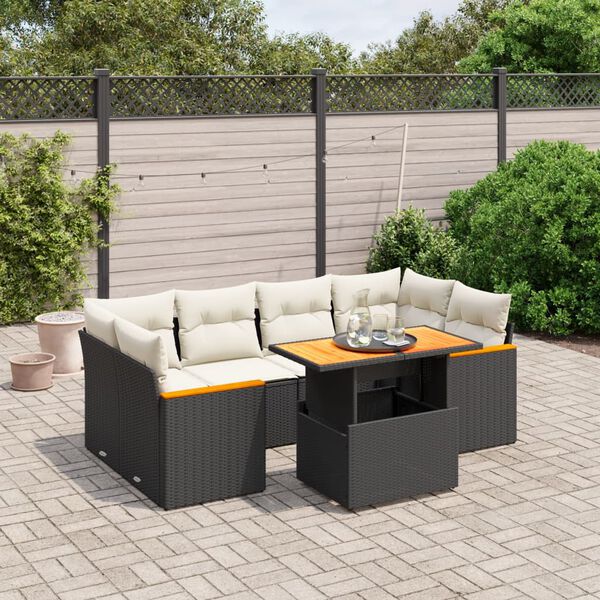 vidaXL 7-delige Loungeset met kussens poly rattan zwart