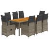 vidaXL 9-delige Bistroset met kussens poly rattan grijs
