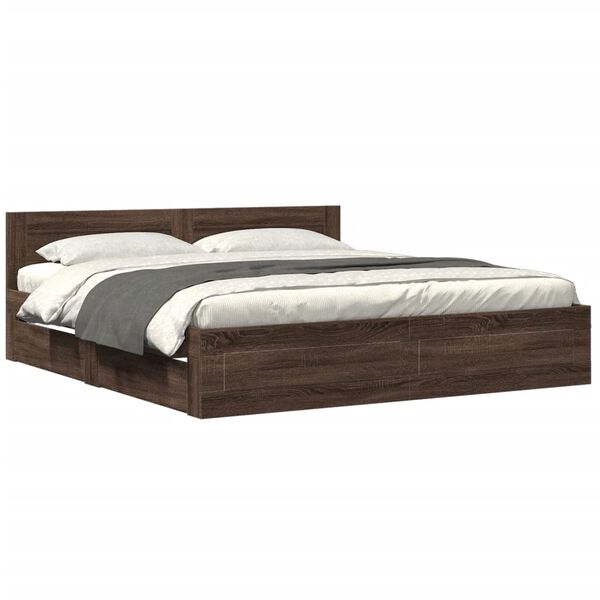 vidaXL Bedframe met hoofdeinde bewerkt hout bruineikenkleur 180x200 cm