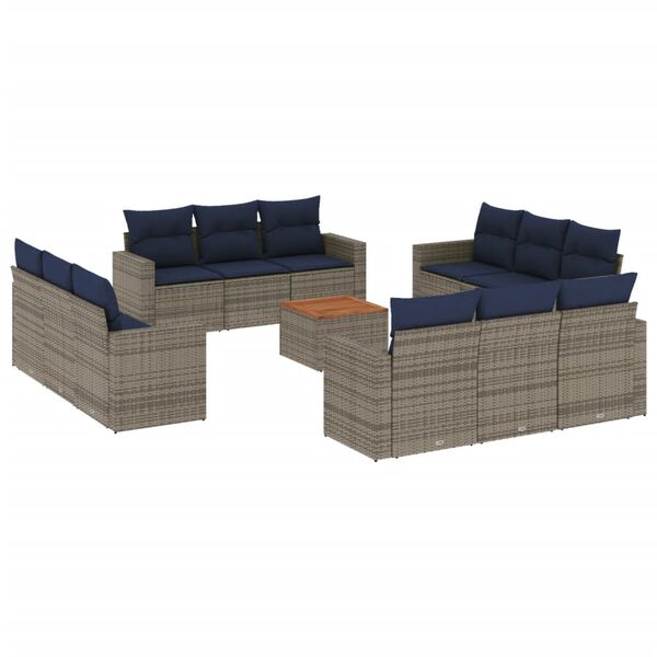 vidaXL 13-delige Loungeset met kussens poly rattan grijs