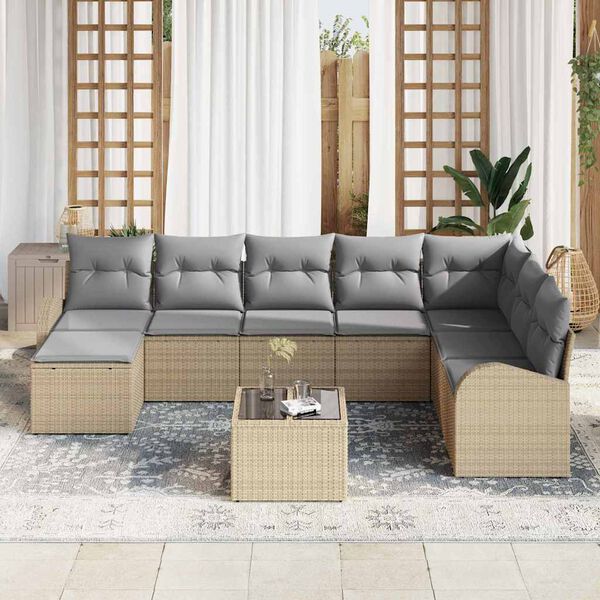vidaXL Tuin Sofa Set met kussen 9 pcs Beige Poly riet