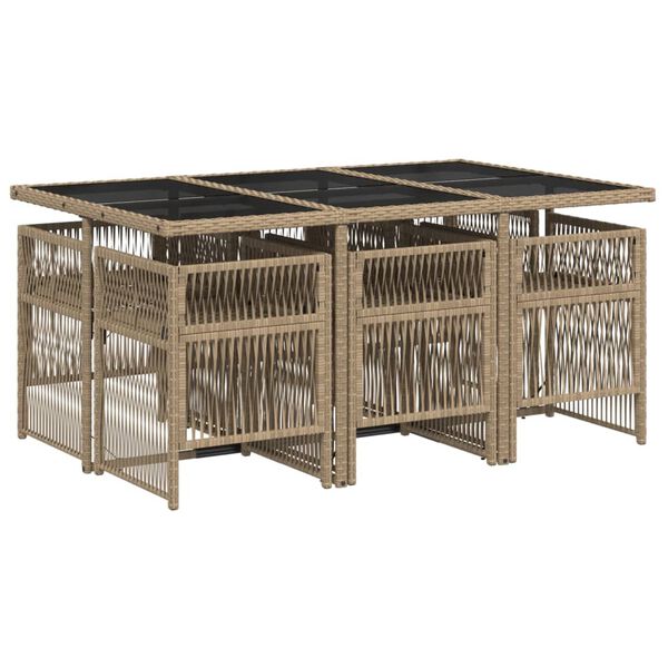 vidaXL 7-delige Tuinset met kussens poly rattan gemengd beige