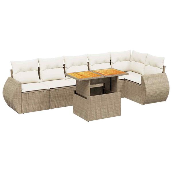 vidaXL 7-delige Loungeset met kussens poly rattan beige